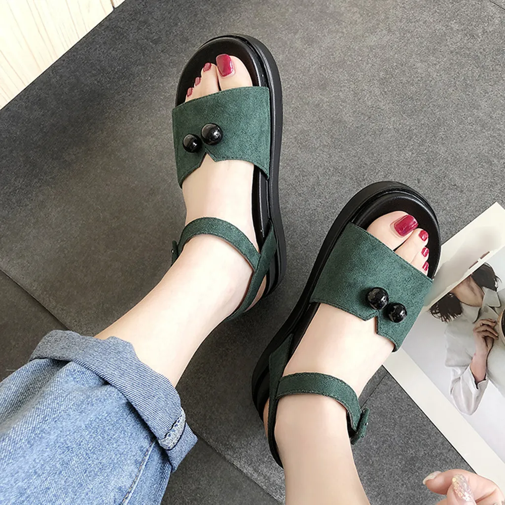 

Summer 2019 Women‘s Concise Platform Thick Open Toe Shoes Roman Casual Flock Sandals Soft Bottom Comfortable Zapatos De Mujer