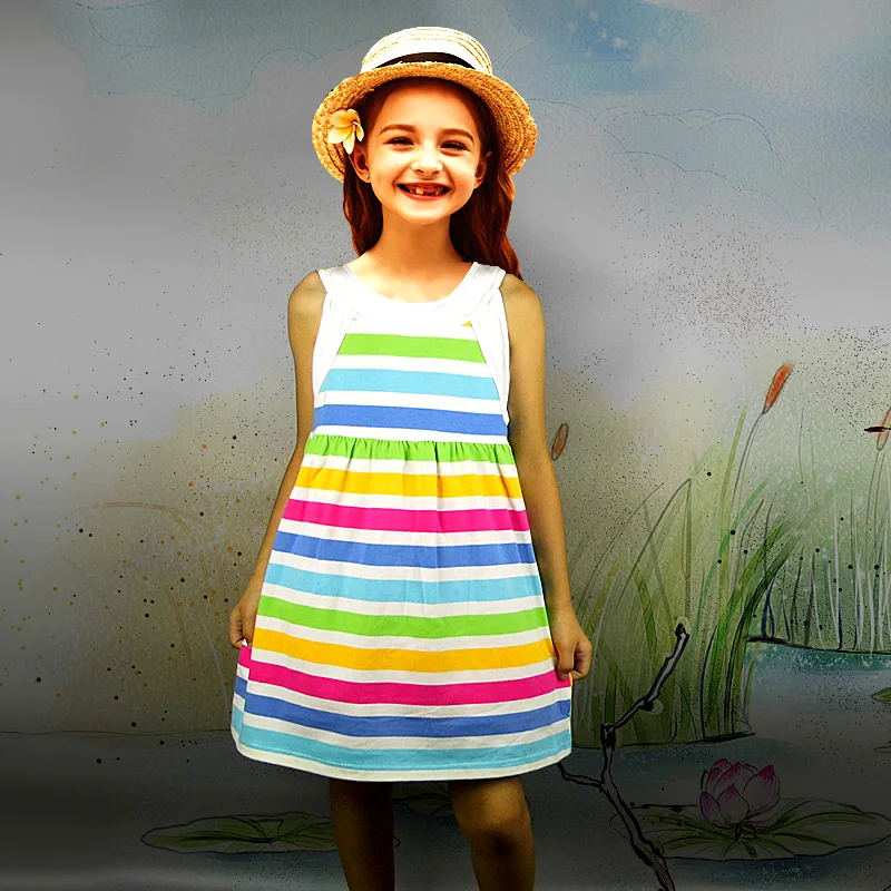 

Girl's cotton dress sleeveless summer Baby Girl Knitted Stripe Princess Dress children dresses party casual princess
