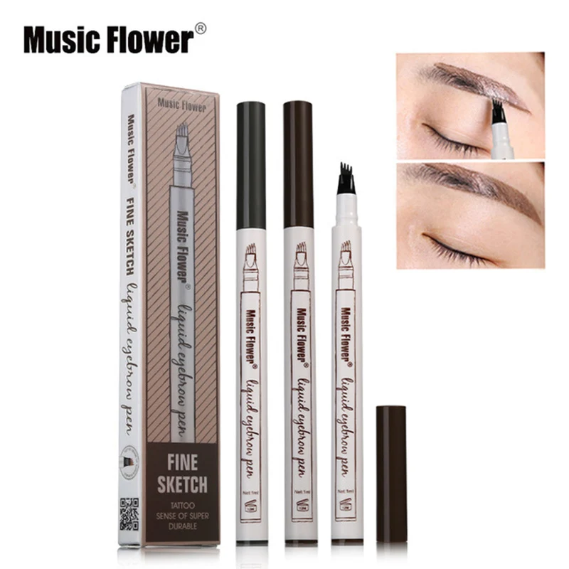 

Music Flower Patented Eyebrow Tattoo Pen Waterproof Fork Tip Sketch Makeup Pen 3 Head Super Durable microblading pen drop ship