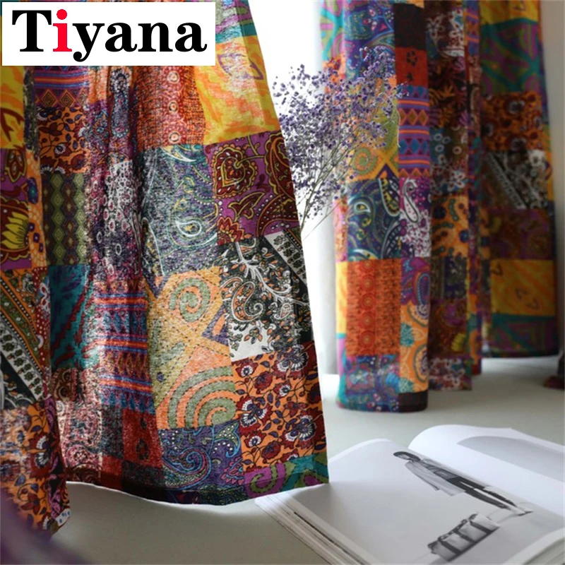 

Bohemia Retro Curtains for Living Room Short Study Kitchen Curtain Colorful Cotton Linen 55*85 " Half Window Drapes H26-4