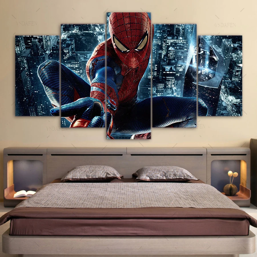 5 piece canvas art Movie poster Spider Man canvas Painting HD Printed