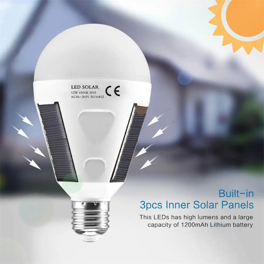 

Portable E27 Rechargeable LED Solar Lamp 12W 85V-265V Smart Power Outages Emergency Bulb Camping Hiking Fishing Outdoor light