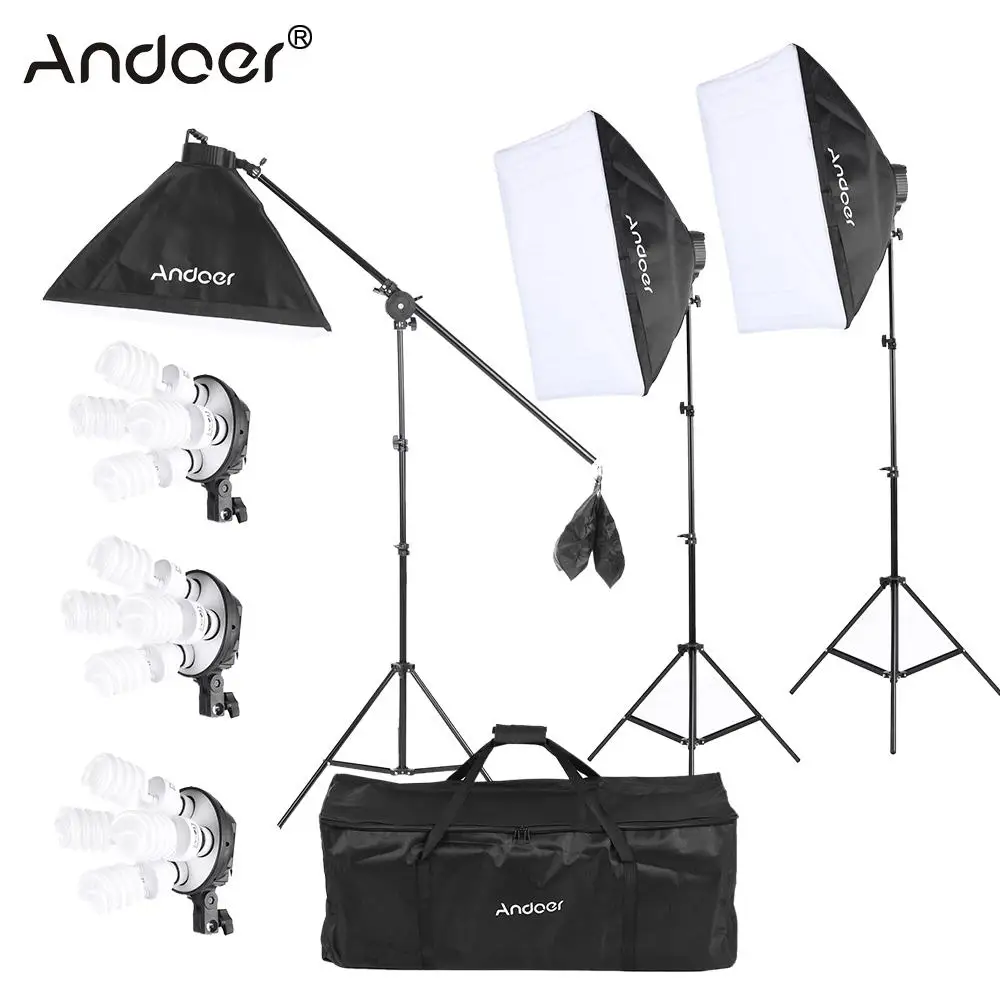 

Andoer Photography Lighting Kit with Bulb 3 4in1 Bulb Socket Softbox Light Stand Cantilever Stick Carrying Bag Photo Studio Kit
