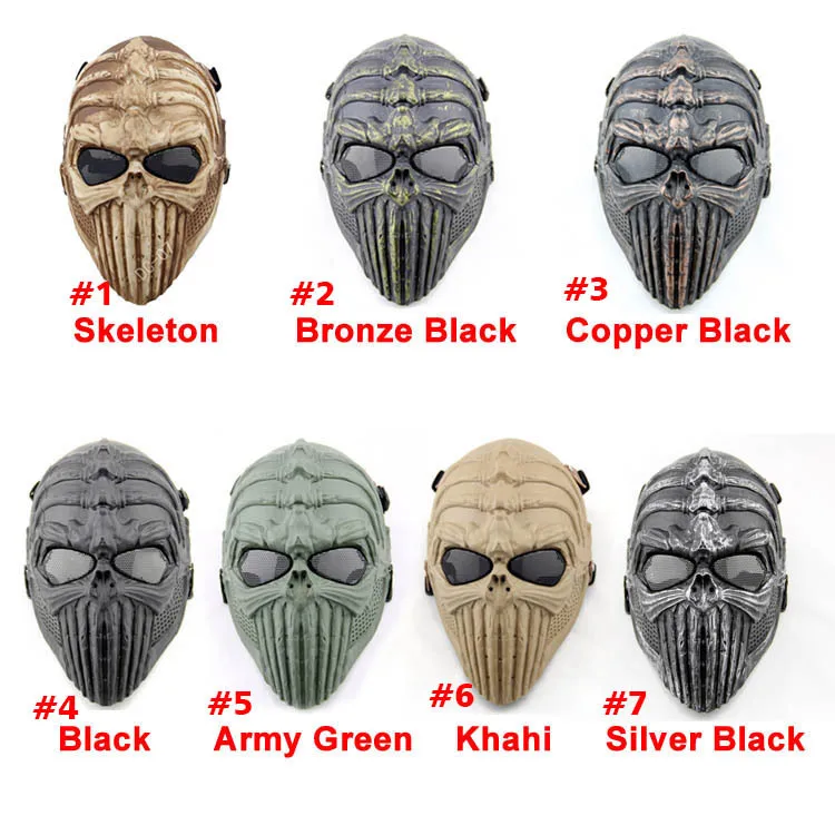 

7colors Good Spine Tingler Skeleton Mask ABS Plastic Full Face Airsoft Paintball CS Mask Halloween Cosplay Skull Scary Mask