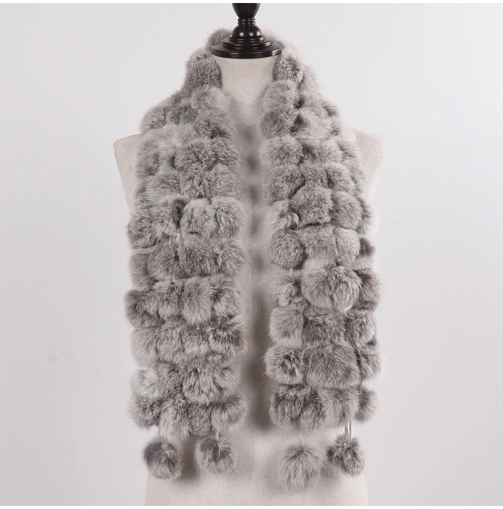 New Winter Women Real Rabbit Fur Scarf Natural Warm Rabbit Fur Muffler Girl Fashion Knitted Genuine Rabbit Fur Scarves