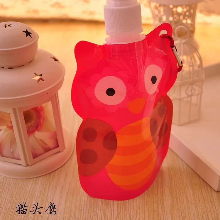 Детская портативная чашка для воды 360 мл Термос Складная мультяшная портативная креативная бутылка для спорта, путешествий - Цвет: Owl