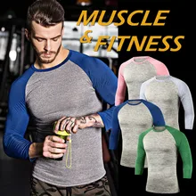 Men Pro Quick Dry Workout Gymming Top Long Tee Sporting Runs Yogaing Compress Fitness Clothes Exercise Clothing T Shirt MA52