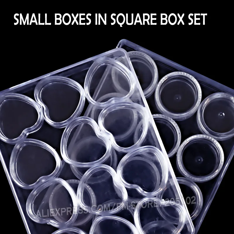 

Heart & Round Box set with big square box packed for DIY Nail Art Accessory Jewelry beads Crafts Storage portable container case
