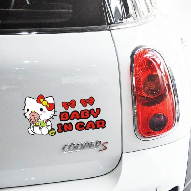 

Hello Kitty Car Stickers Baby In Car Cute Lovely Cartoon Colorful Decals Auto Tuning Styling Waterproof 19*11cm