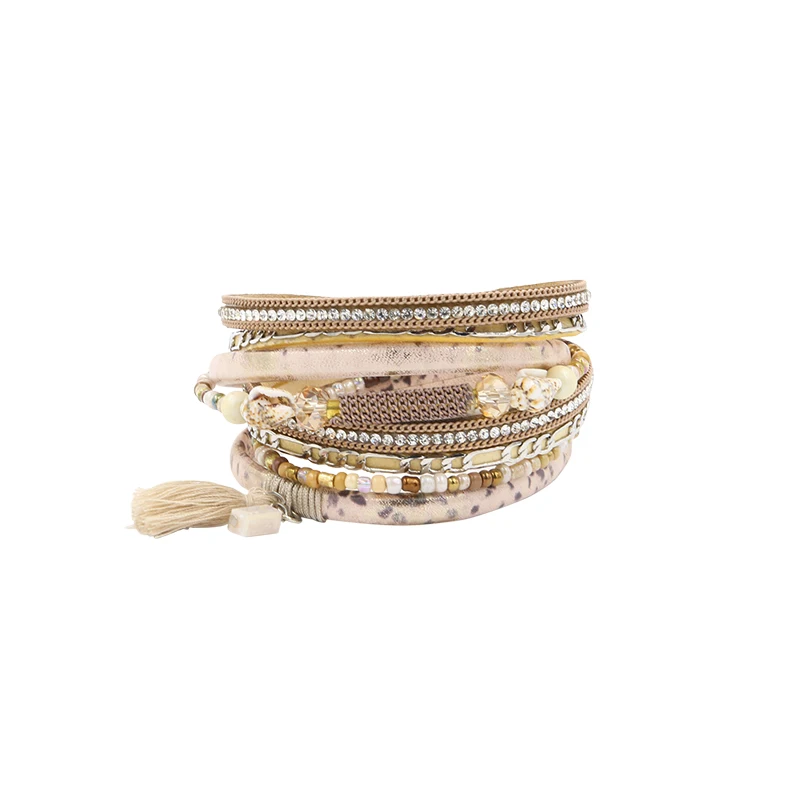 

STRATHSPEY PU Leather Bracelets&Bangle For Women Pulseira De Couro Feminine Long Crystal Conch Bead Magnetic Wrap Pulseras Mujer