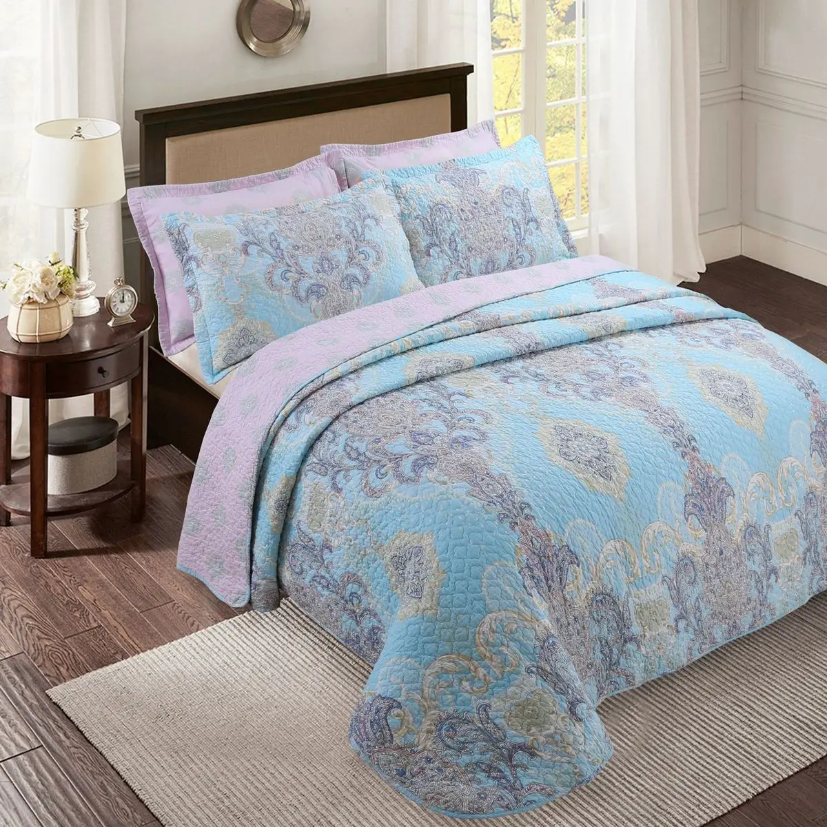 DeMissir Print 100 Cotton Quilt 3pcs Set Thin Comforter