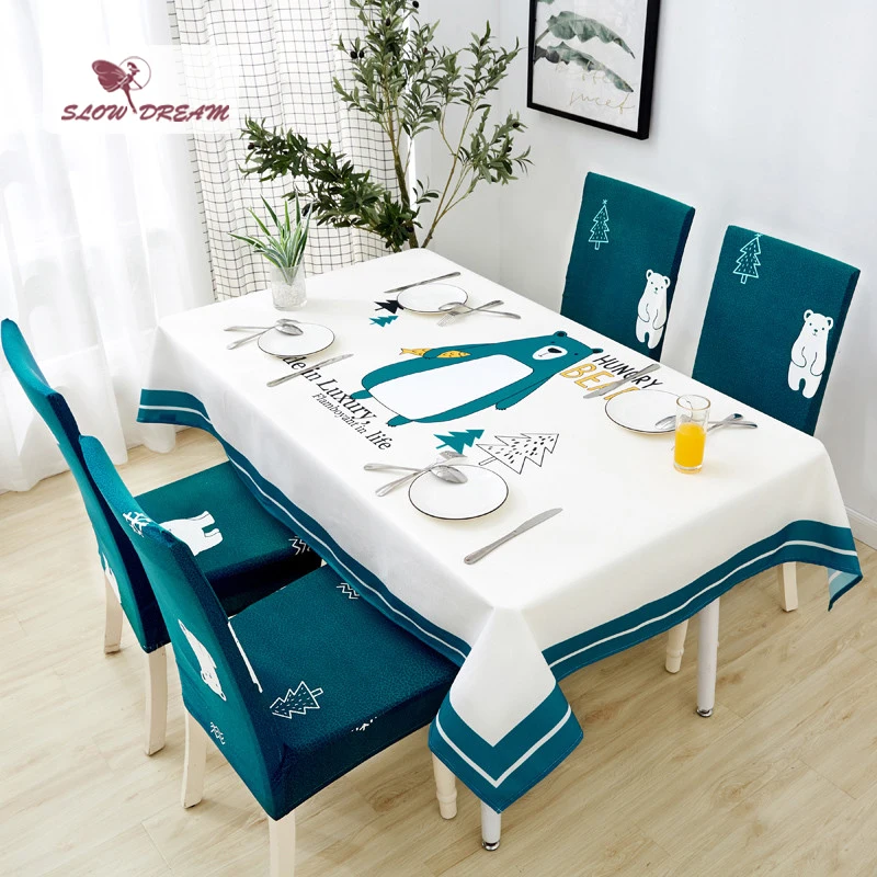 

SlowDream Cartoon Nordic Decorative Table Cloth Waterproof Oilproof Table Cover Rectangle Wedding Linen Dining Tea Table Cover