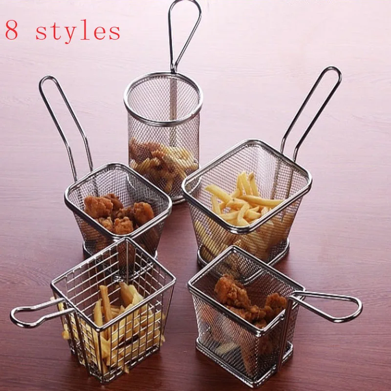 

304 Stainless Steel Fry French Fries Basket Kitchen Tool Colander Mesh Basket Strainer Net Chips Chef Cooking Steam Rinse Strain