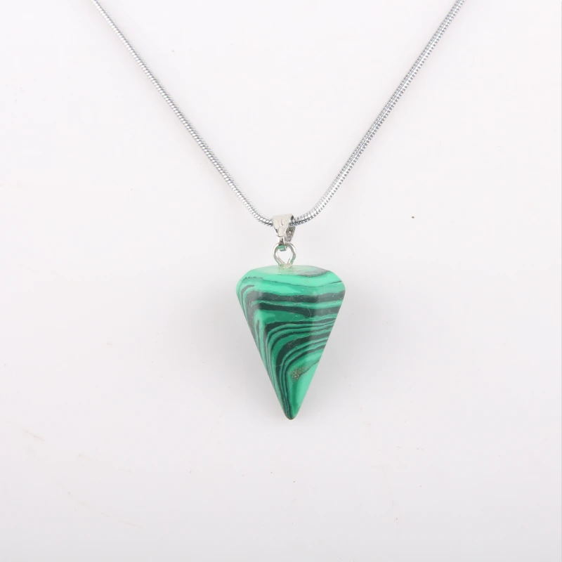 

Natural Malachite six prism pendant necklace conical pendulum crystal natural stone small pendant gifts for friends