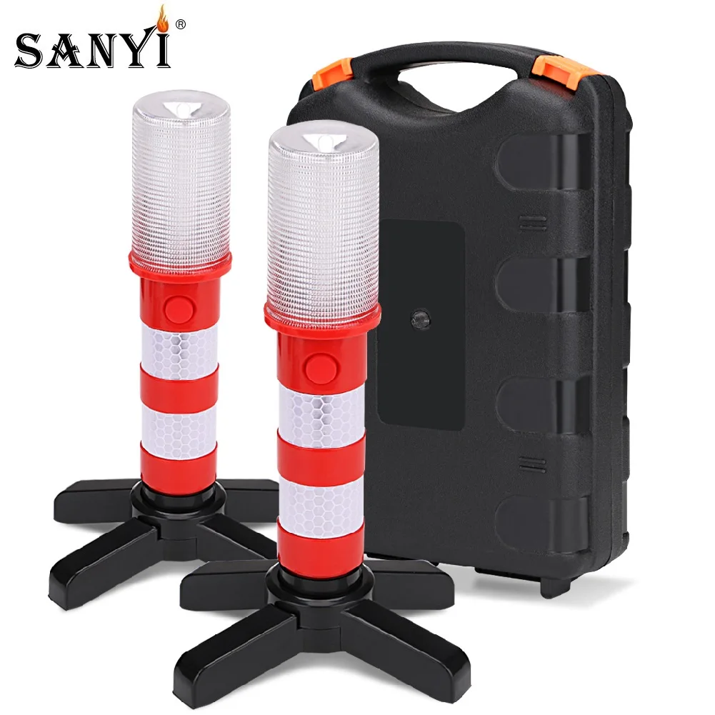 

2pc LED Magnetic Flashlight Emergency Roadside Flares Detachable Stand Beacon Safety Strobe Light Warning Signal Alert SOS Lamps