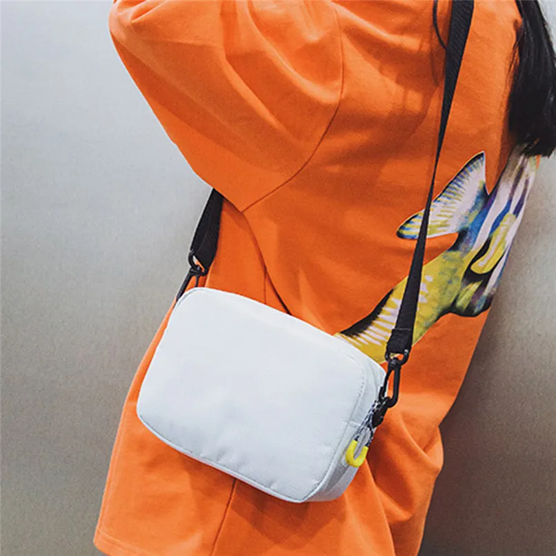Одноцветная холщовая маленькая сумка через плечо Новая модная уличная сумка Хип-Хоп сумка на молнии сумки на плечо для женщин#28 - Цвет: Белый