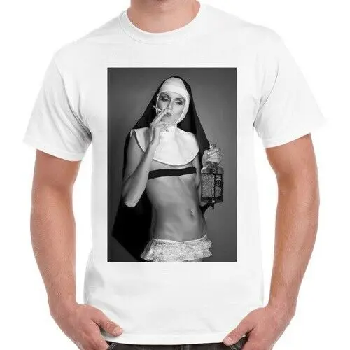 

Nun Smoking Drink Weed Funny Novelty Men Women Unisex Retro T Shirt 658