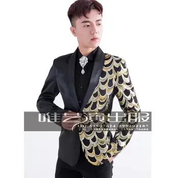 

men embroidered suits designs masculino homme stage costumes for singers men sequin blazer dance clothes jacket star dress punk
