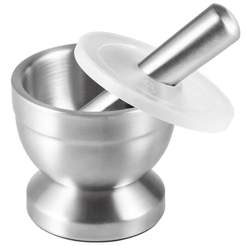 

Stainless Steel Mortar And Pestle, Spice Grinder, Pesto Powder Grinder With Lid For Crushing Abrasive, With Non-Slip Base, Com