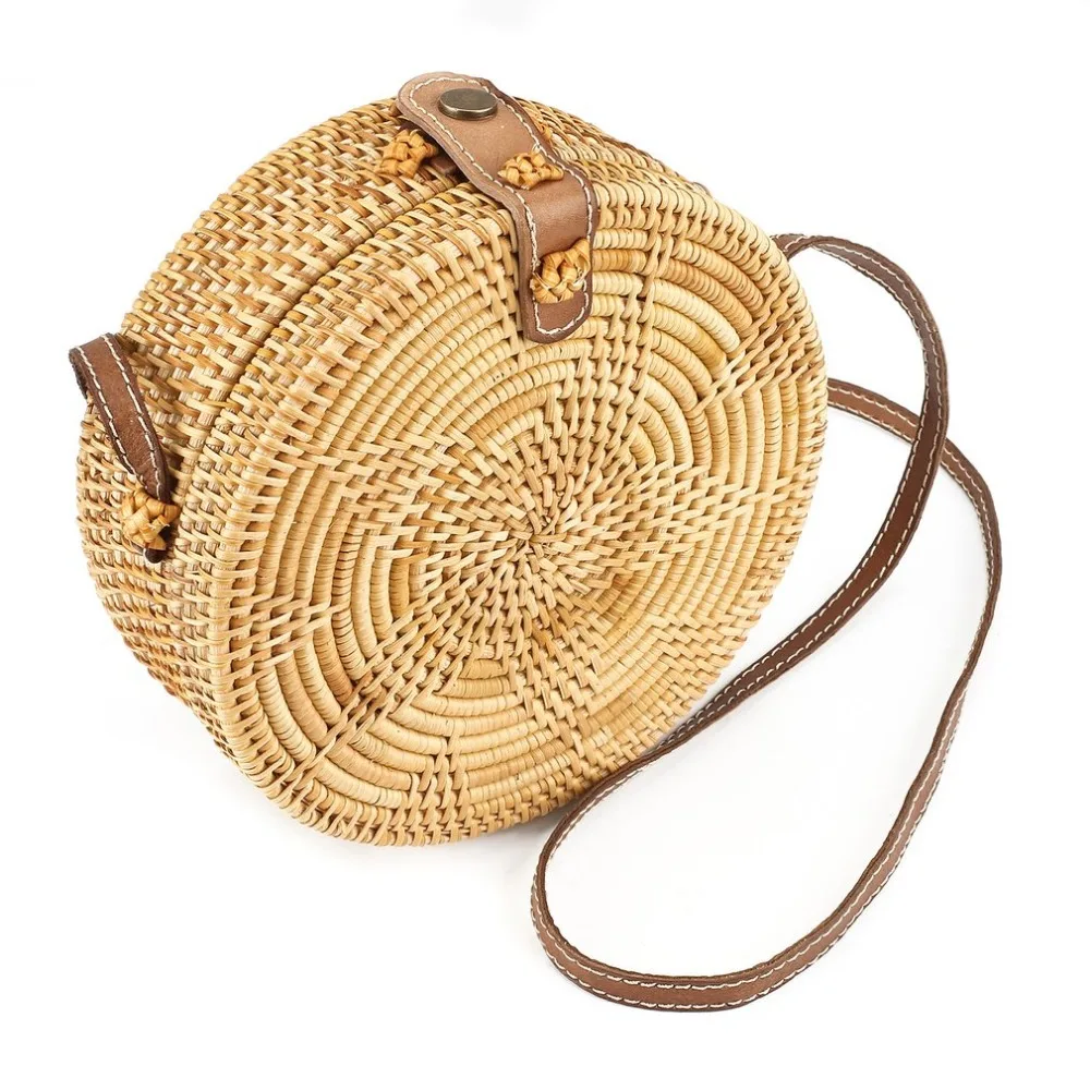 

Women Bali Beach Bag Five-star Pattern Buckle Round Circle Rattan Straw Beach Shoulder Bag For Women