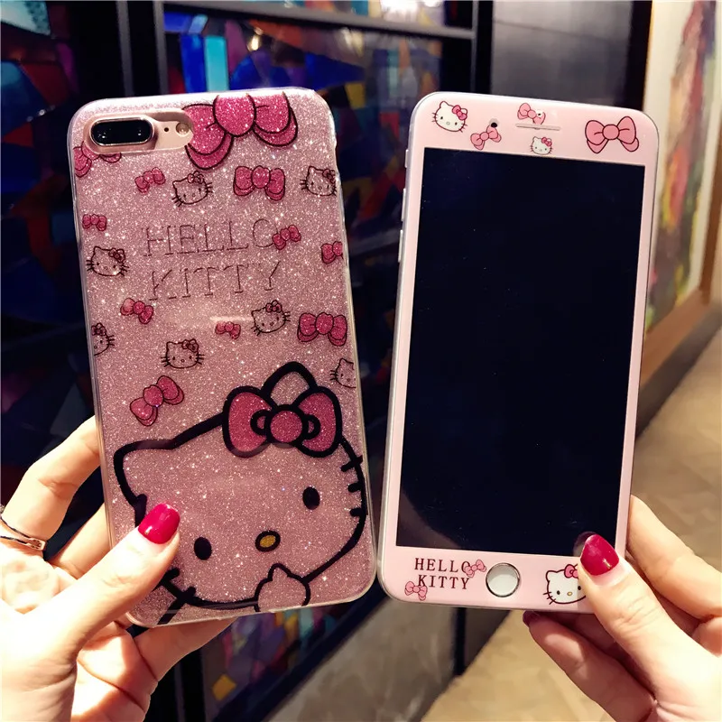 Для iPhone 11 Pro Max 6 7 8 милый мультяшный hello kitty чехол для телефона для iPhone X XS Max XR 360 Защитная жесткая задняя крышка+ KT Flim