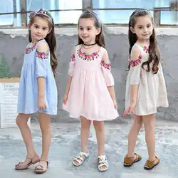 Детские платья для девочек с цветочным принтом детская одежда принцессы короткий рукав Повседневное платье для девочек летние наряды