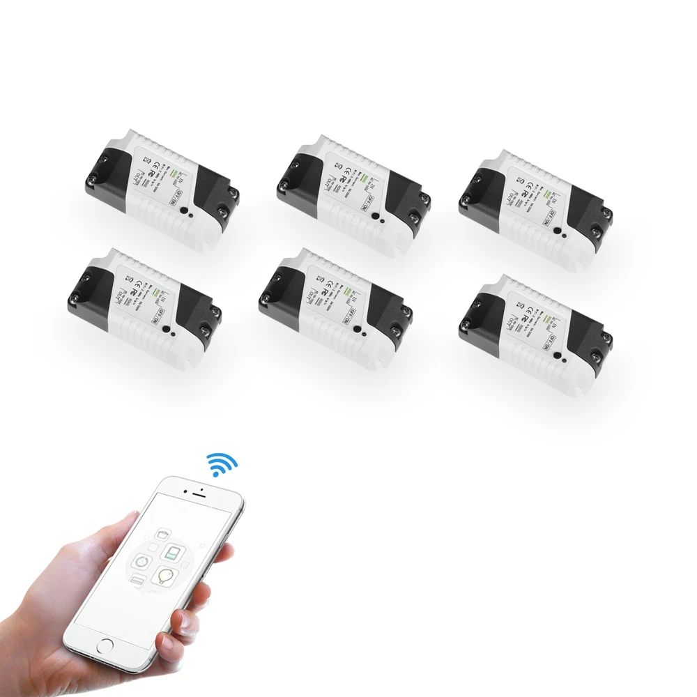 

eMylo Smart Switch Mini WIFI Light Switch 220V 1ch Wireless Remote Control Switch Voice Control For Google Home, Smart Life 6pcs