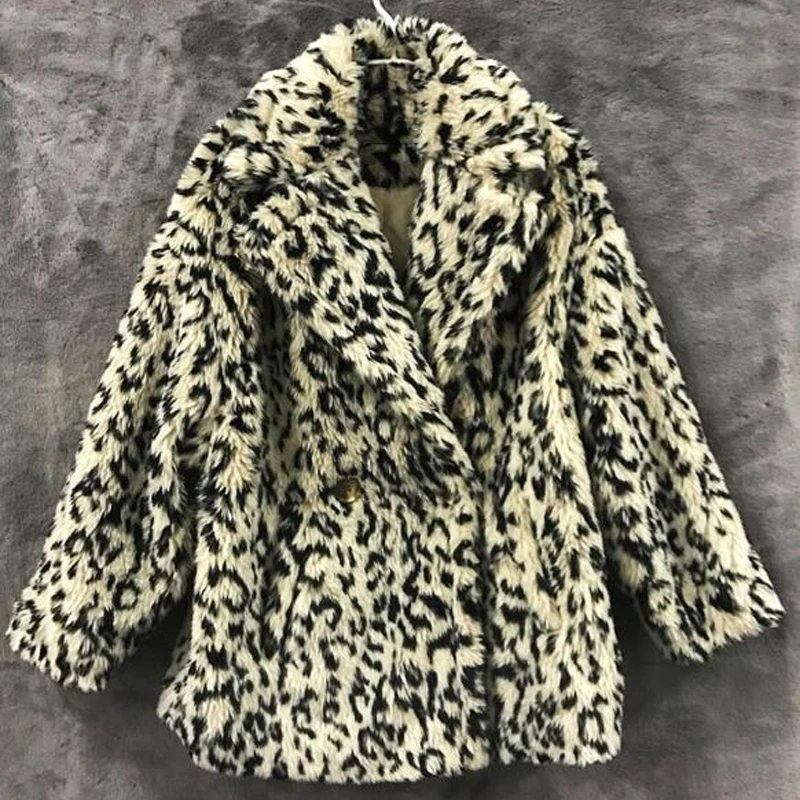 

European Designer Women Faux Fur Coats Real Picture Leopard Print Import China Winter Lamb Fur Jacket Coat Women Clothing A072