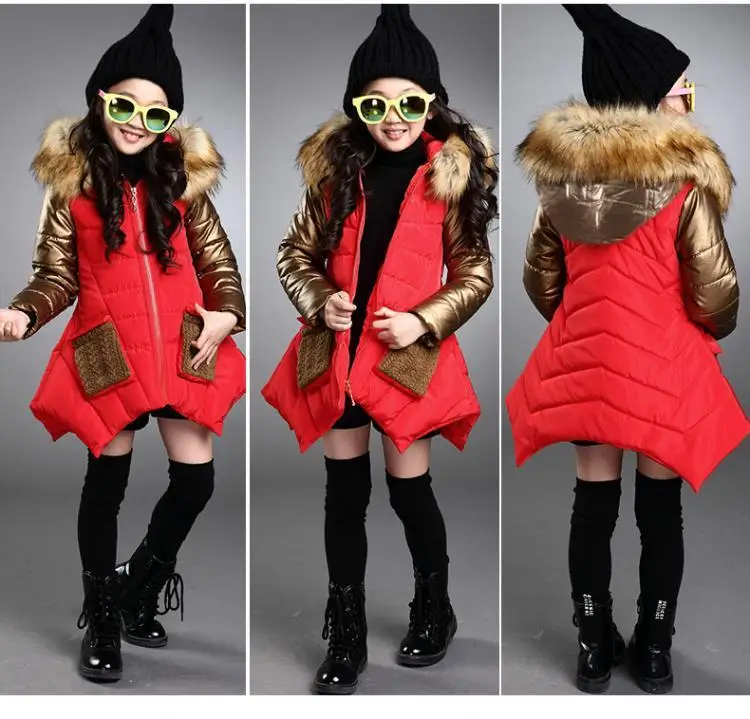 KEAIYOUHUO/куртка для девочек-подростков; коллекция года; сезон осень-зима; куртки для девочек; пальто; детская теплая верхняя одежда с меховым капюшоном; пальто; детская одежда