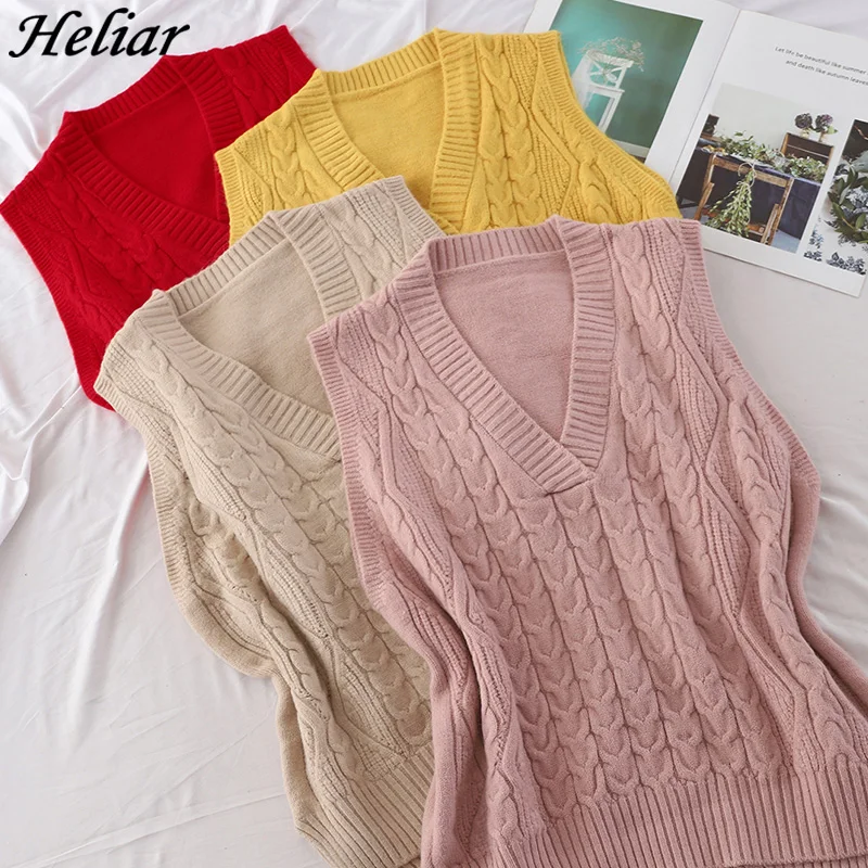 

HELIAR 2019 Spring Women Warm Sweaters Lady Elegant Pullover 'V Neck Casual Sweater Sleeveless Thick Solid Cashmere Sweater