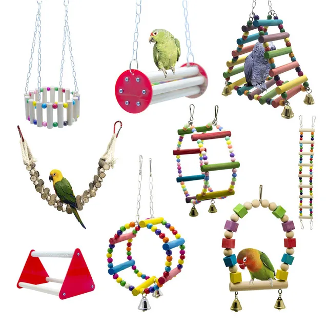 Bird Toys Set Swing Chewing Training Toys Small Parrot Cage Bell Perch Toys 1