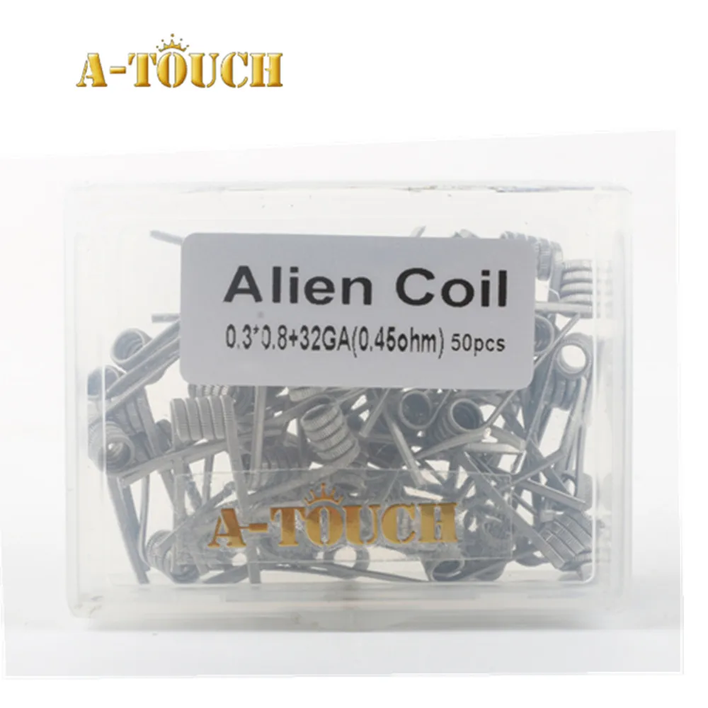 50 шт./лот A touch Prebuilt Alien Coil 0.45ohm 0 3*0 8 + 32GA DIY нагревательные провода для электронной