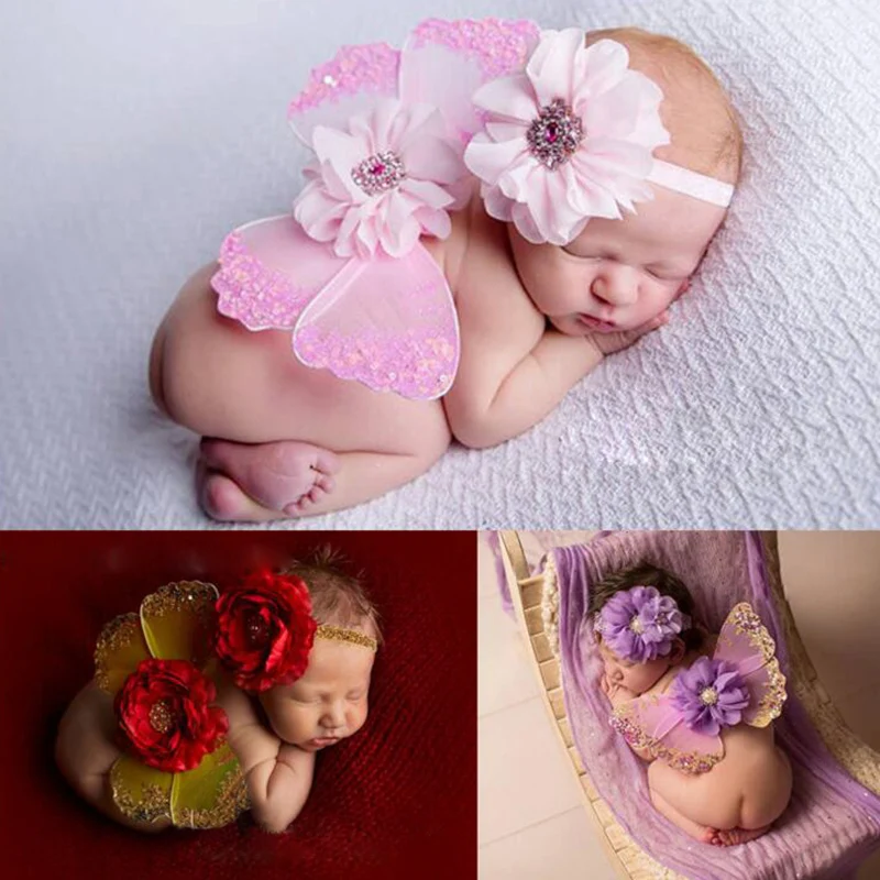 2pcs Set Newborn Baby Girl Outfits Headdress Photography Prop Photo Shoot Baby Gift Studio Bow