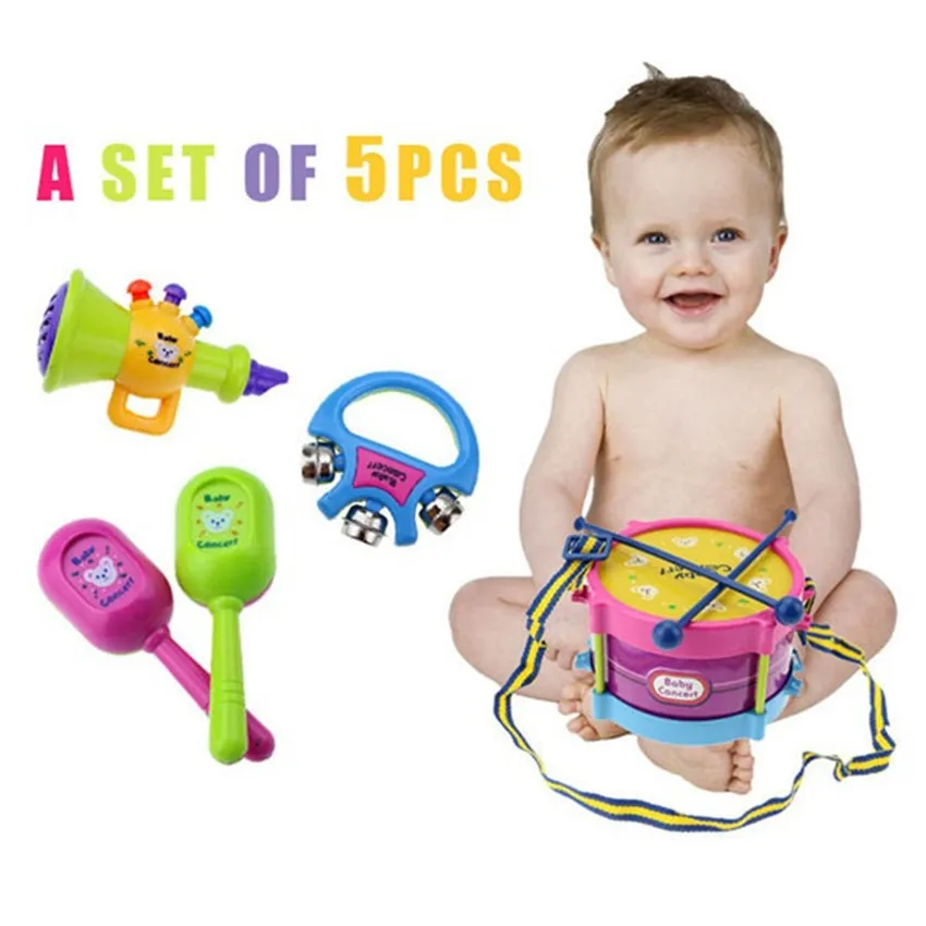 5pcs/set 0-3 Years Old Baby Toys Hand Drum Beat Rattles Musical Educational Kids Rattle for Newborn Toddlers | Игрушки и хобби