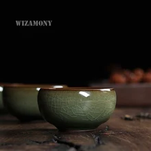 1PCSChinese Longquan Celadon кунг-фу КИТАЙСКИЕ чашки фиолетовый рот чайная чаша хрустящая глазурь брат печной фарфор чайник кофейная чашка