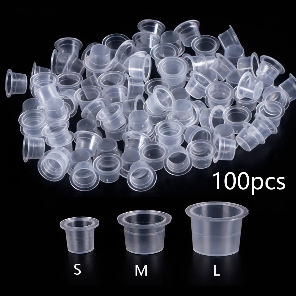 Disposable Tattoo Ink Cups 100pc S/M/L Plastic Disposable Microblading Tattoo Ink Cups