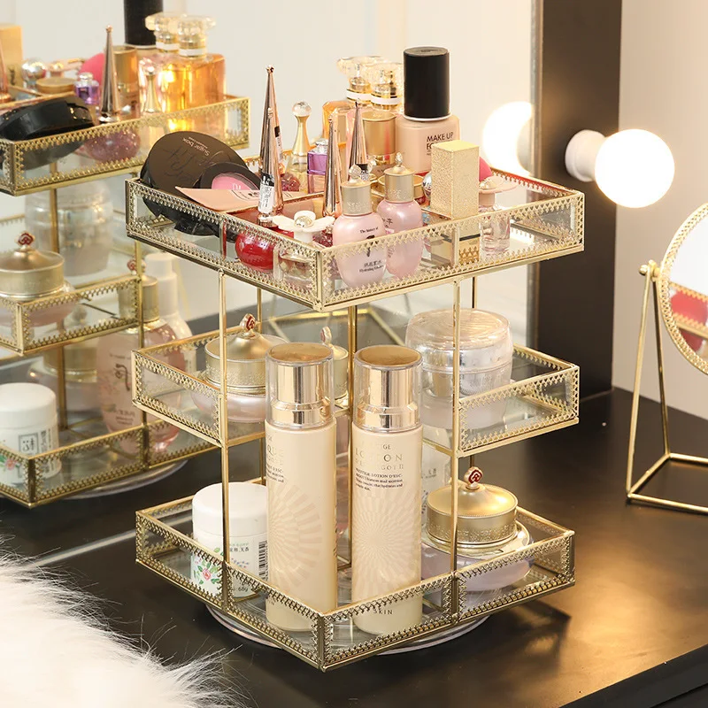 

European More Function Rotating Makeup Box Trembling 360 Degree Nothing Dead Angle Dustproof Cosmetics Display Storage