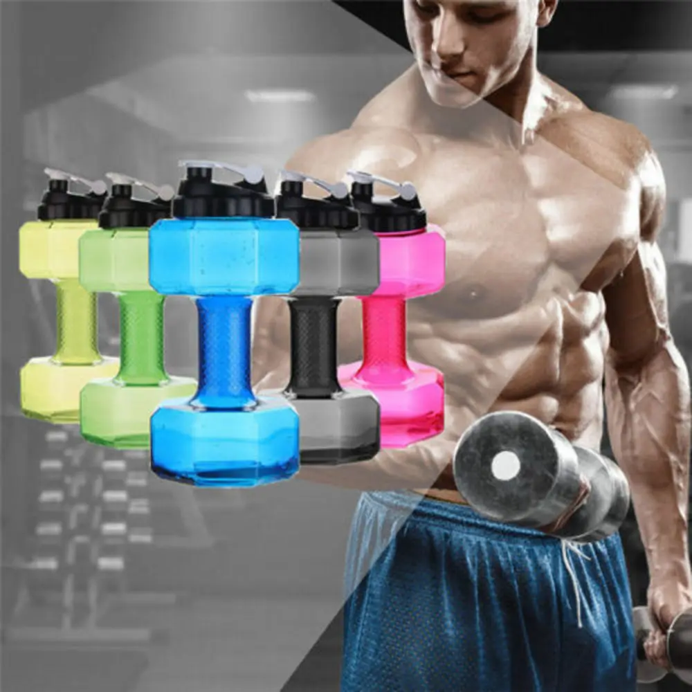 

Water Bottle 2.2l Dumbbell Shaped Sport Drink Exercise Gym Protein Shake Weight