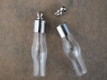 

50Pcs 6mm Screw cap silver plated mini tube wishing bottle glass bottle perfume rice pendant vials