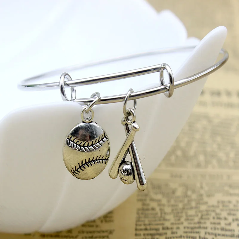 Antique Silver Color Charm Handmade Baseball Pendant Sports Bracelets &amp Bangles Jewelry Christmas Gift for Women Men | Гибкие и