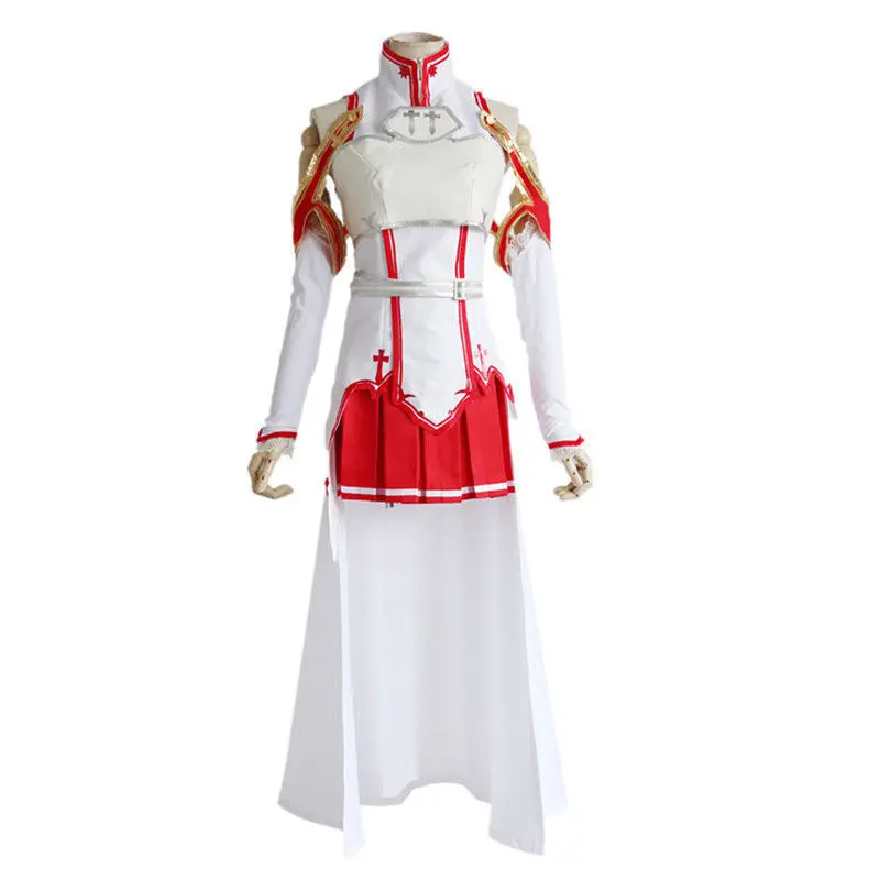 Günstig Anime Schwert Art Online Asuna Yuuki Kleid Cosplay Kostüme Uniform für Halloween SAO Asuna Schlacht Anzug Outfits Vollen Satz mit perücke