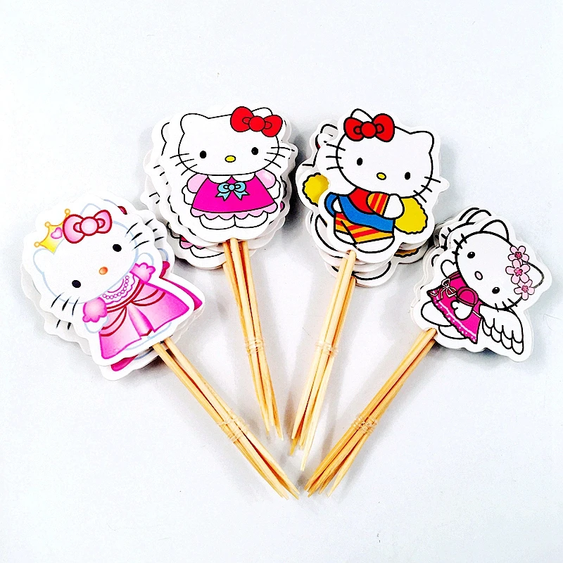 

24pcs Lovely Kawaii Hello Kitty Cat Cupcake Toppers Picks Kids Girl Birthday Party Cake Decoration Baby Shower Wedding Supplies