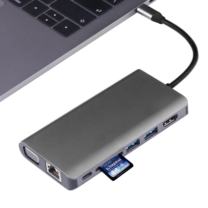 

USBC to Rj45 Lan 4K HDMI VGA 2USB 3.0 SD Card Slot Reader 8 In 1 Type C Dock Adapter Hub for Macbook for Samsung Dex Mode