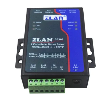 

Industrial dual serial device server ZLAN5200 support 2 RS232 ports, 2 RS422/485 ports, can realize 2 serial ports simultaneous