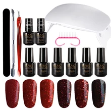 MIZHSE набор гелевых ногтей с 6 Вт УФ-лампой для маникюра Инструменты для дизайна ногтей уход, маникюр набор гель для ногтей с блестками лак 7 мл Праймер, Базовое покрытие