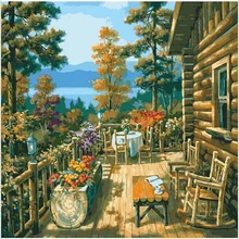 Chalet Balkon Ölgemälde Färbung Durch Zahlen DIY Wandbild Für Wohnzimmer cuadros decoracion Moderne Digitale Bilder