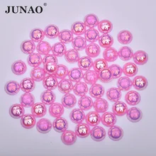 JUNAO 10 мм темно-розовые AB полукруглые жемчужные стразы, не Швейные Акриловые Бусины, плоские с оборота жемчужные бусины, камни, аппликация для рукоделия