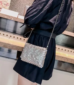 

versatile rock Punk style paillette Chain bag women The single shoulder bag party use vintage fashion