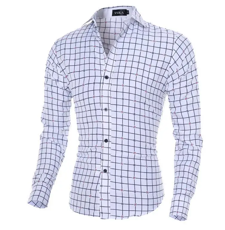 DropshippingCamisa Masculina Мужская Модная приталенная Повседневная рубашка с длинным рукавом, мужская рубашка с принтом, Азиатский размер - Цвет: White