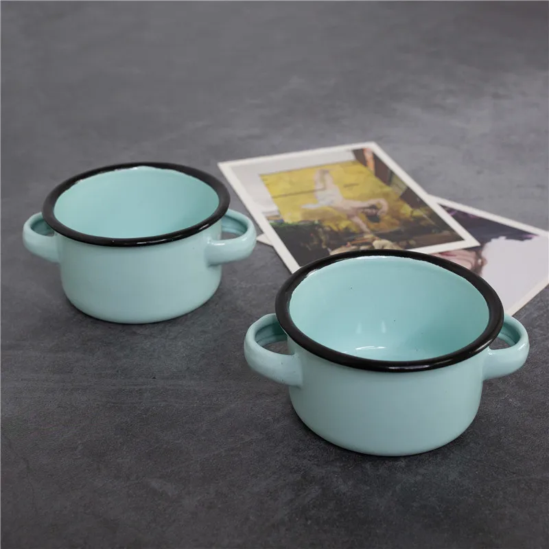 

Double ear enamel bowl home baking thick seasoning dish snack plate